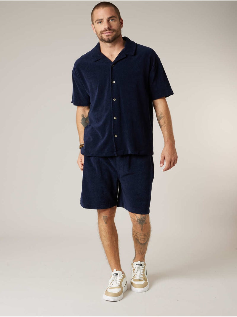 Chemise homme manches courtes en éponge de coton 'Deeluxe' Bleu marine - Kiabi