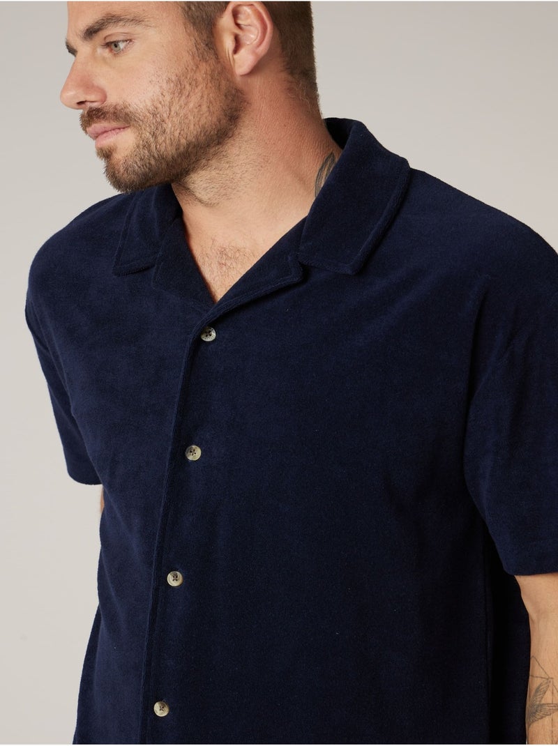 Chemise homme manches courtes en éponge de coton 'Deeluxe' Bleu marine - Kiabi