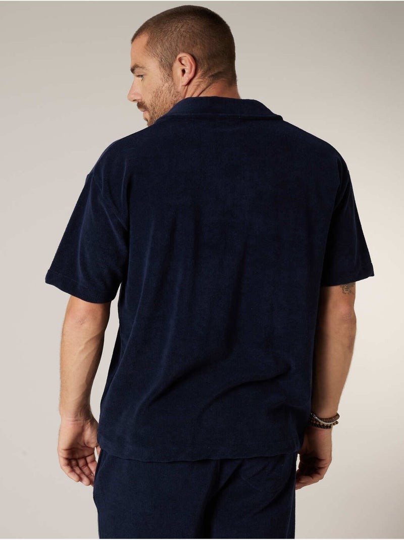 Chemise homme manches courtes en éponge de coton 'Deeluxe' Bleu marine - Kiabi