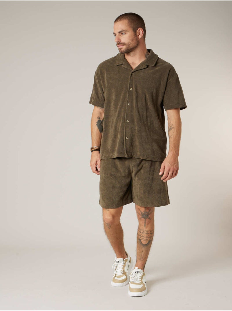 Chemise homme manches courtes en éponge de coton 'Deeluxe' Kaki - Kiabi