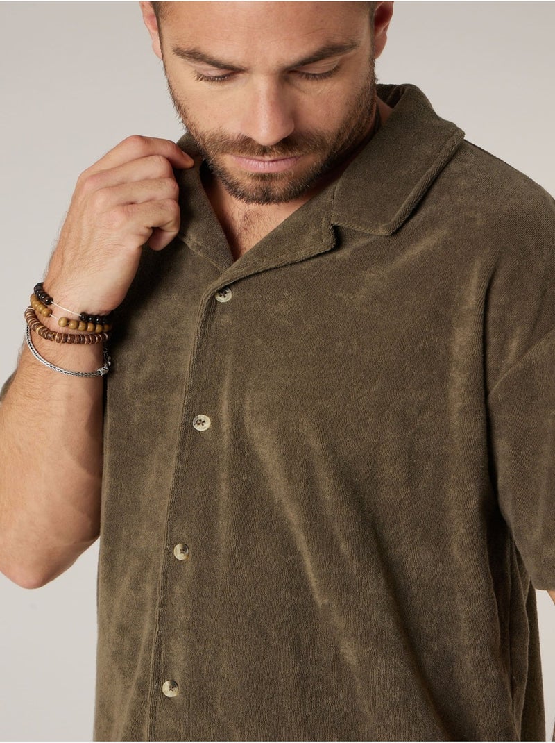 Chemise homme manches courtes en éponge de coton 'Deeluxe' Kaki - Kiabi