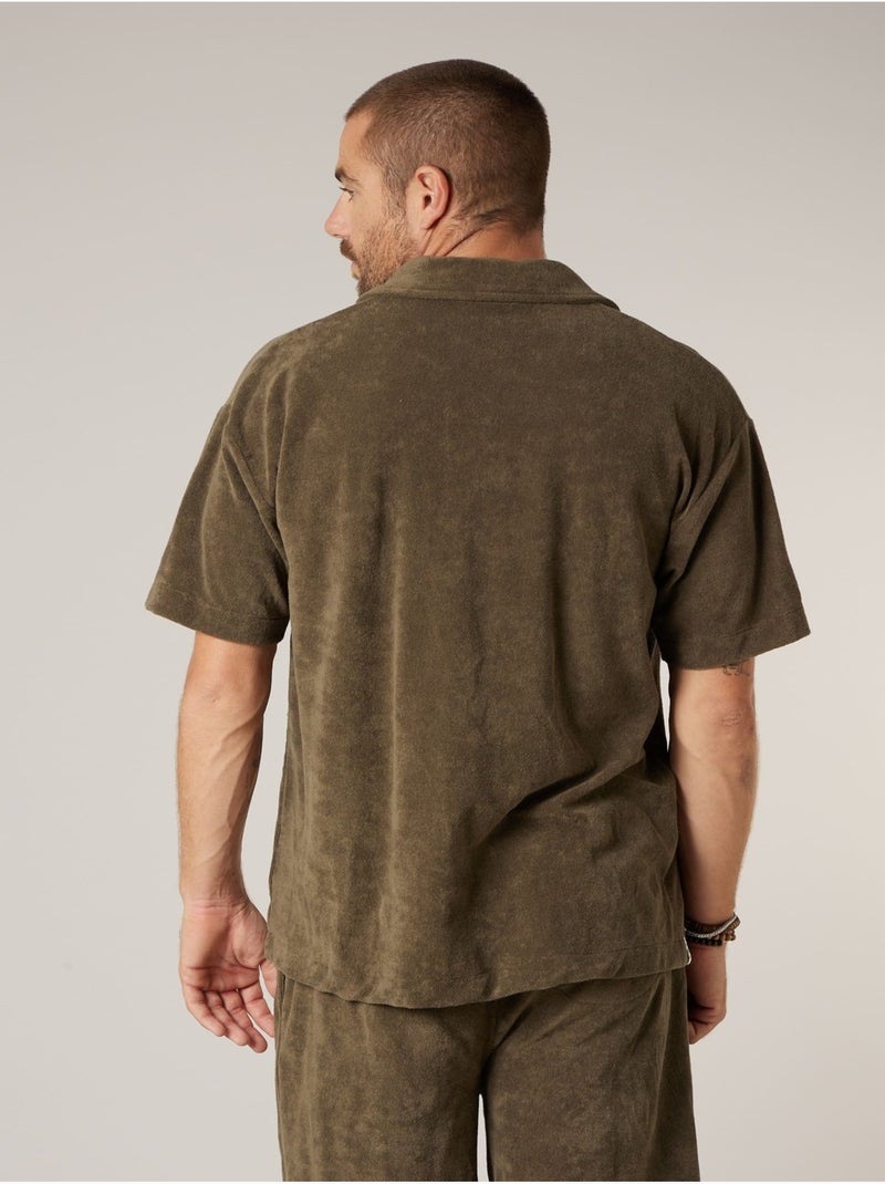 Chemise homme manches courtes en éponge de coton 'Deeluxe' Kaki - Kiabi