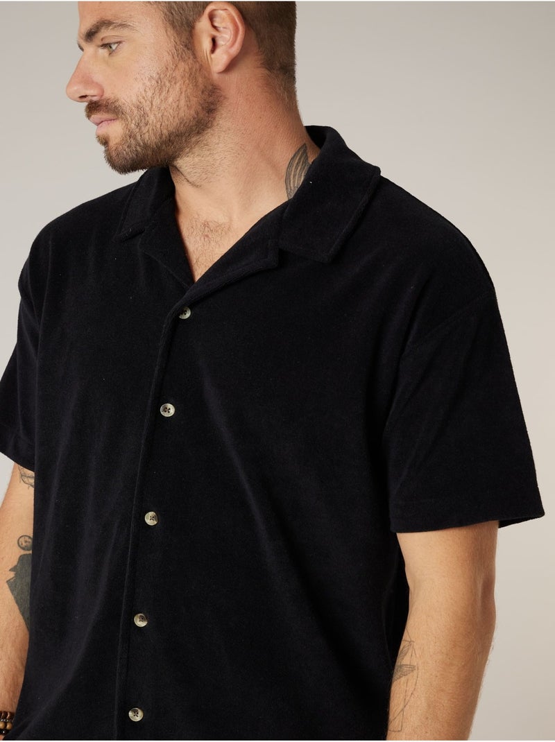 Chemise homme manches courtes en éponge de coton 'Deeluxe' Noir - Kiabi