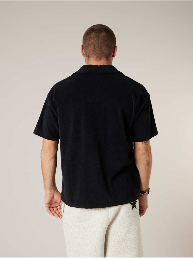 Chemise homme manches courtes en éponge de coton 'Deeluxe' Noir - Kiabi