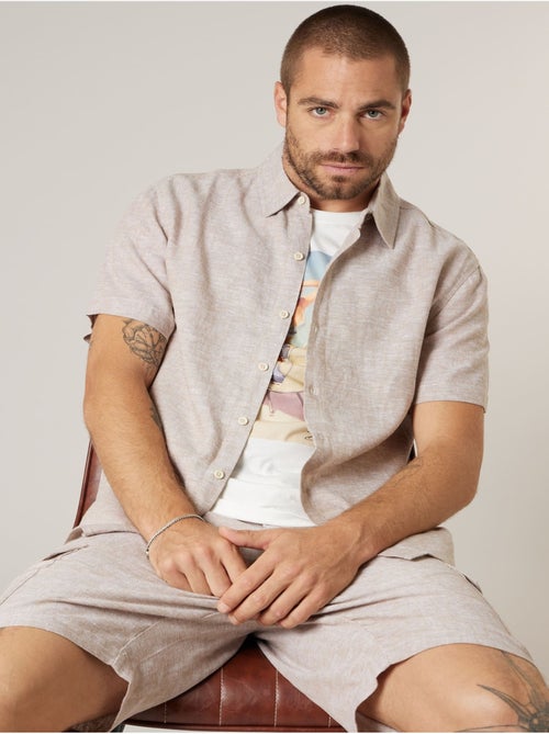 Chemise homme manches courtes en lin mélangé 'Deeluxe' - Kiabi