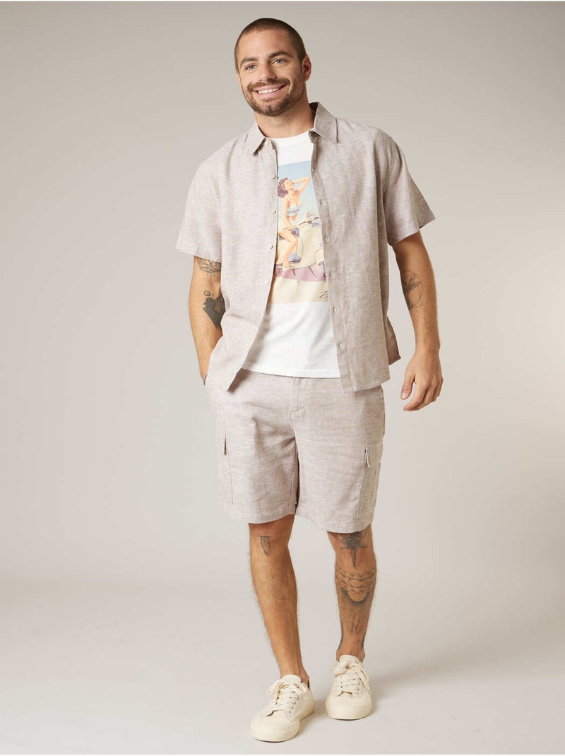Chemise homme manches courtes en lin mélangé 'Deeluxe' Beige coquille - Kiabi