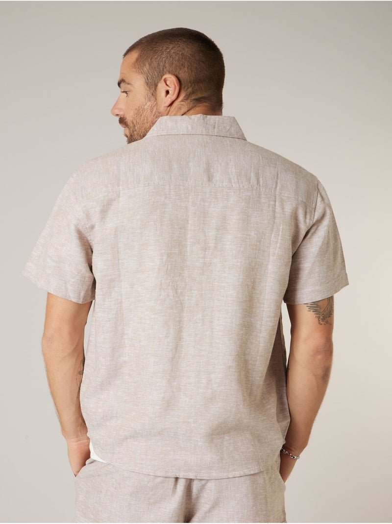 Chemise homme manches courtes en lin mélangé 'Deeluxe' Beige coquille - Kiabi