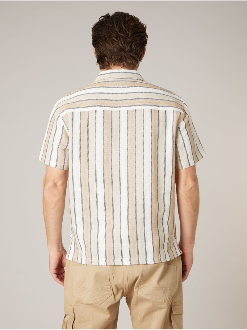 Chemise homme manches courtes grosses rayures en coton 'Deeluxe' Beige coquille - Kiabi
