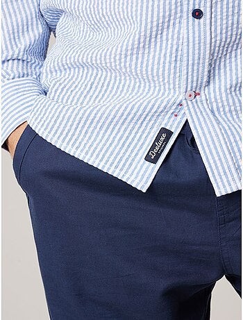 Chemise homme manches longues en coton seersucker rayé 'Deeluxe'