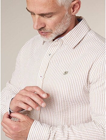 Chemise homme manches longues en coton seersucker rayé 'Deeluxe'
