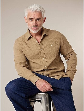 Chemise homme manches longues en gaze de coton 'Deeluxe'