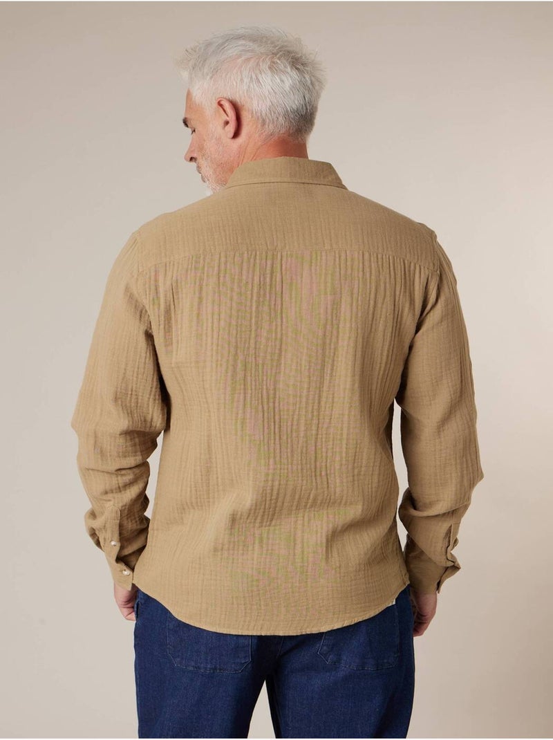 Chemise homme manches longues en gaze de coton 'Deeluxe' Beige sable - Kiabi