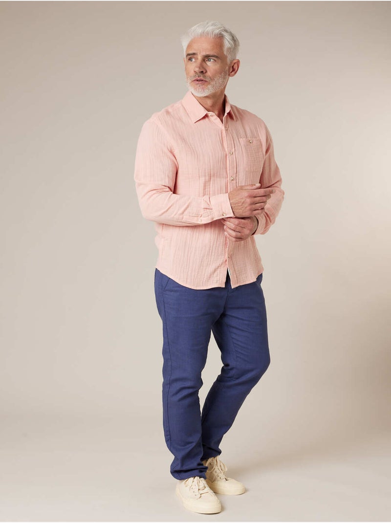 Chemise homme manches longues en gaze de coton 'Deeluxe' Saumon - Kiabi