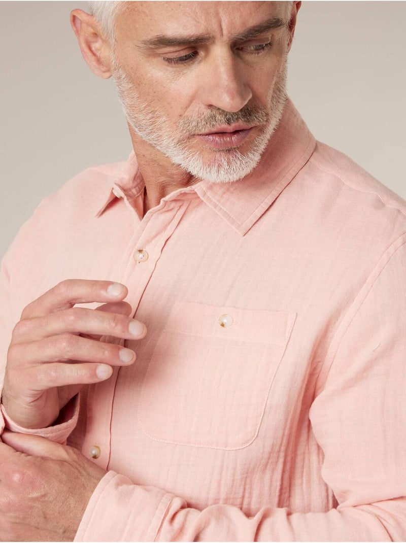 Chemise homme manches longues en gaze de coton 'Deeluxe' Saumon - Kiabi