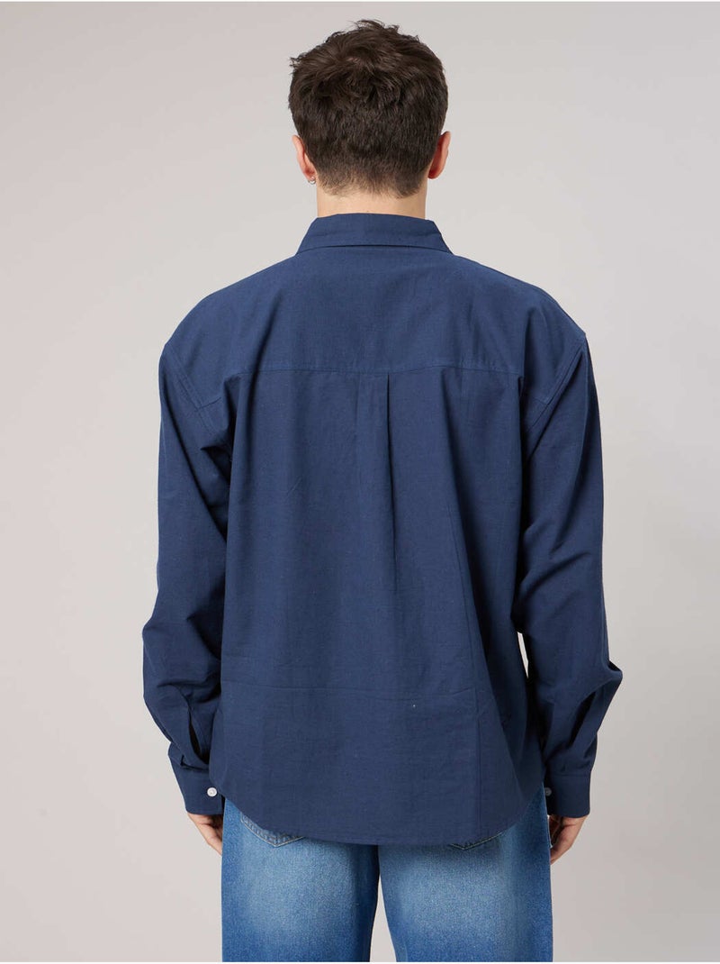 Chemise homme manches LONGUES en lin mélangé 'Deeluxe' Bleu marine - Kiabi