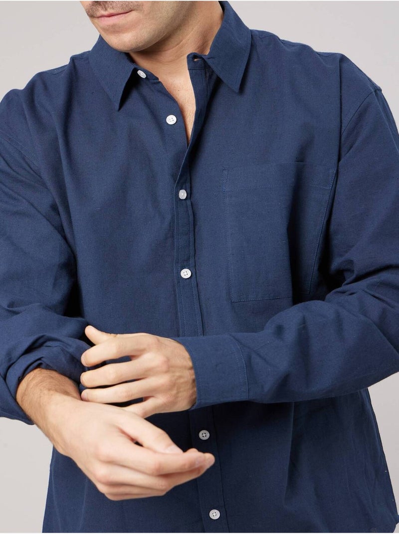 Chemise homme manches LONGUES en lin mélangé 'Deeluxe' Bleu marine - Kiabi
