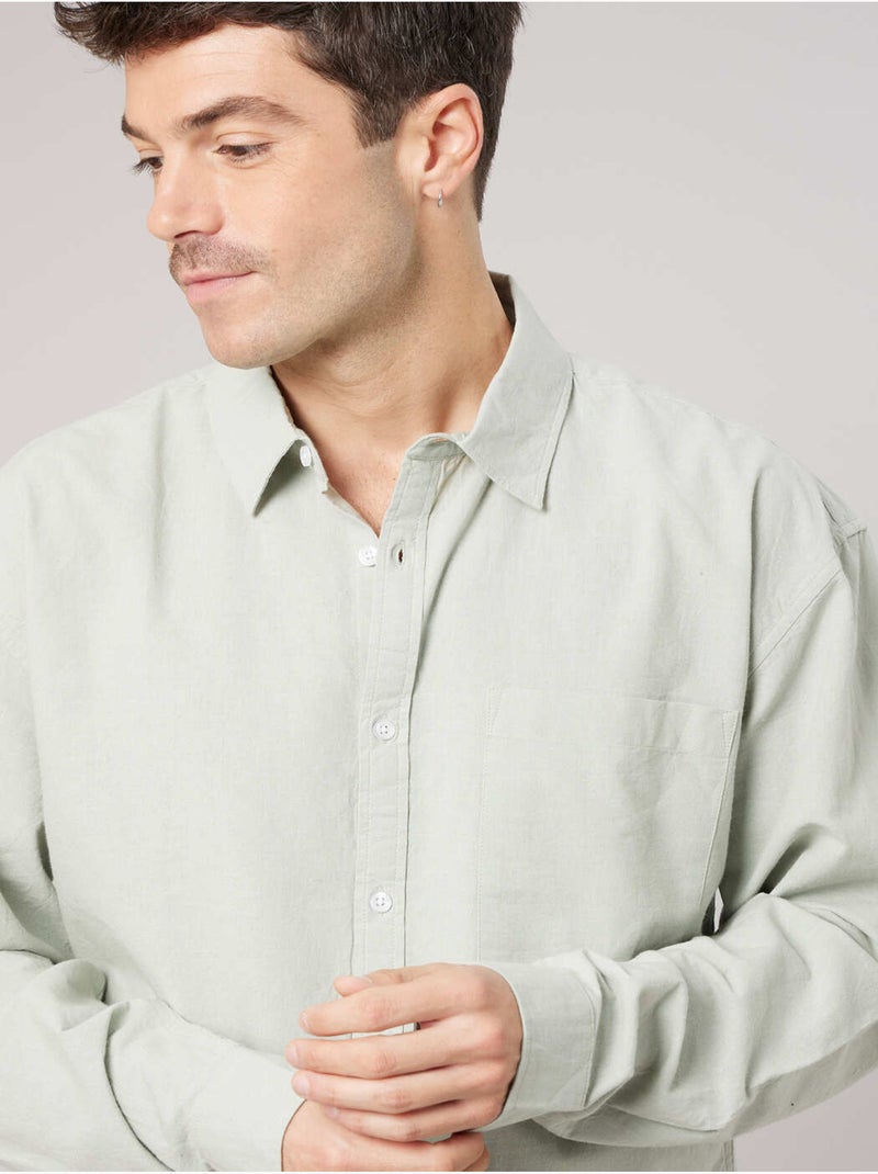 Chemise homme manches longues en lin mélangé 'deeluxe' Vert clair - Kiabi