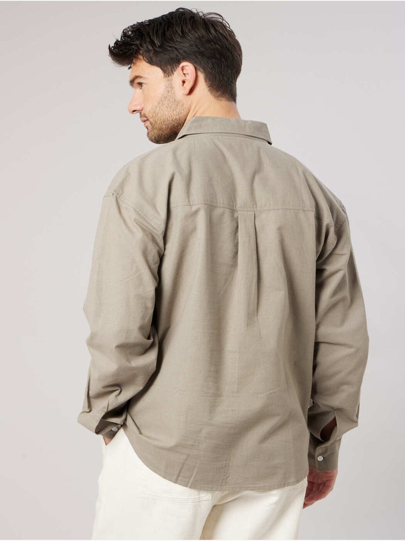 Chemise homme manches LONGUES en lin mélangé 'Deeluxe' Vert kaki clair - Kiabi