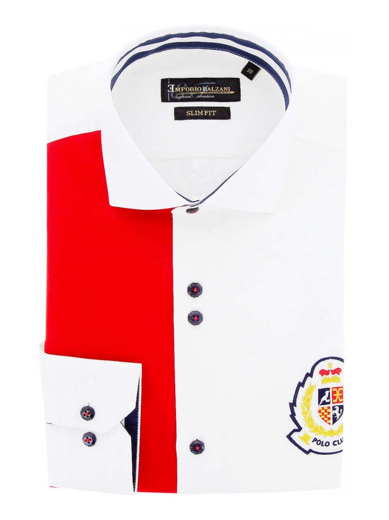 Chemise homme mode à broderies coupe cintrée CLUBO Emporio balzani Blanc , Bleu , Rouge , 38 Blanc Rouge Bleu - Kiabi