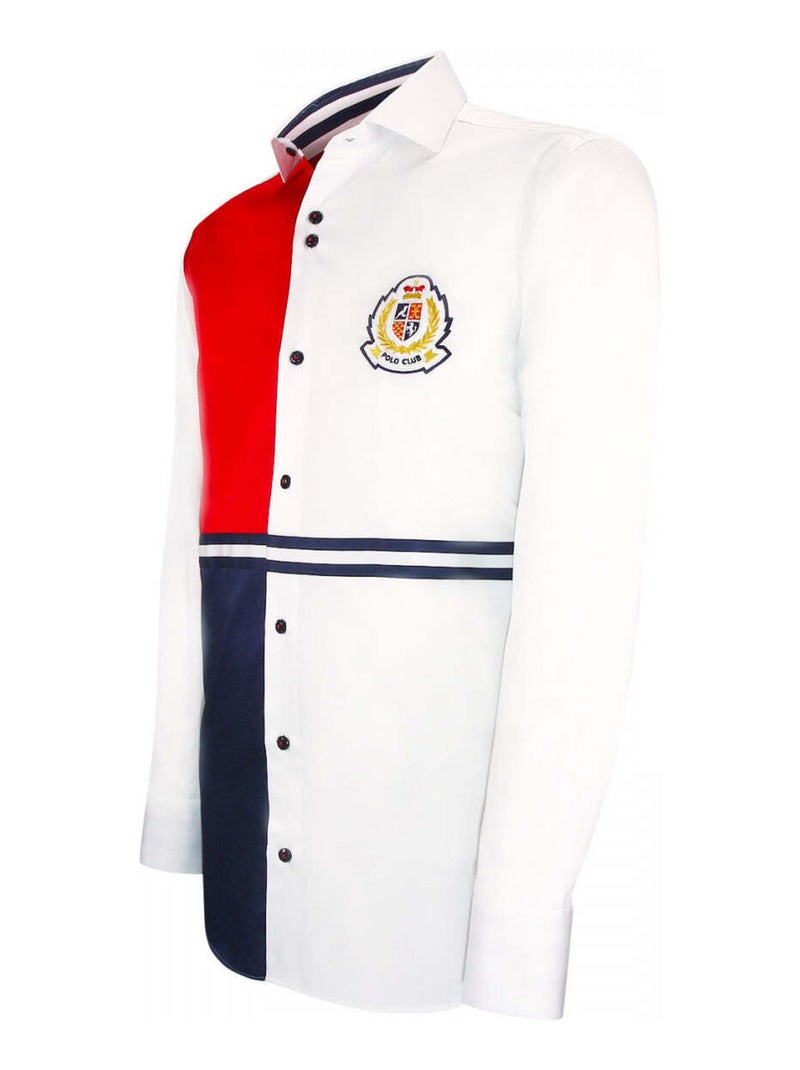 Chemise homme mode à broderies coupe cintrée CLUBO Emporio balzani Blanc , Bleu , Rouge , 44 Blanc Rouge Bleu - Kiabi