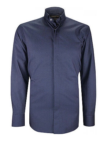 Chemise homme mode col cousu mao à motifs coupe cintrée MILO Emporio balzani Blanc , Bleu , 38