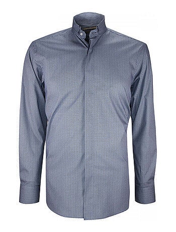 Chemise homme mode col cousu mao à motifs coupe cintrée MILO Emporio balzani Blanc , Bleu , 38