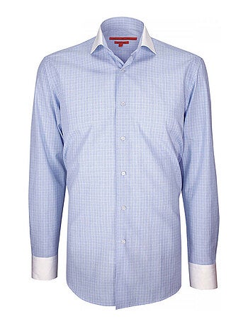 Chemise homme mode col et poignets blancs coupe cintrée JOSH Andrew Mac Allister Bleu , 40