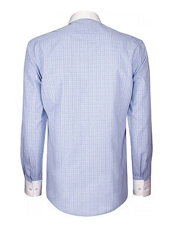 Chemise homme mode col et poignets blancs coupe cintrée JOSH Andrew Mac Allister Bleu , 40