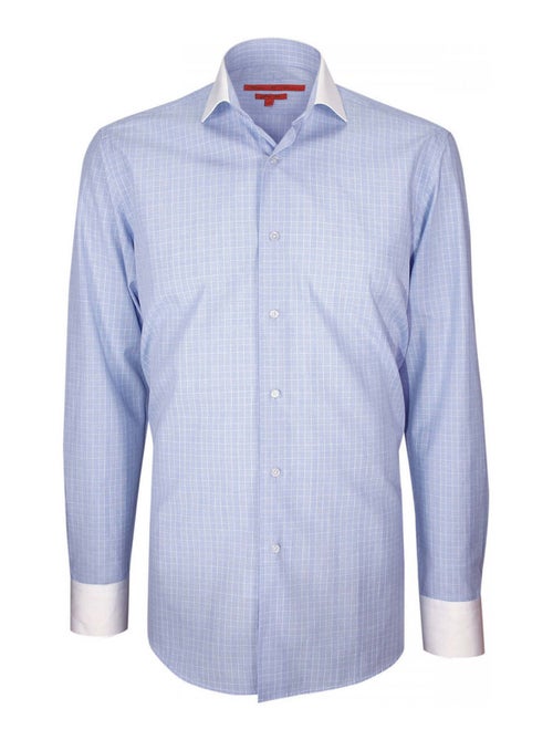 Chemise homme mode col et poignets blancs coupe cintrée JOSH Andrew Mac Allister Bleu , 40 - Kiabi