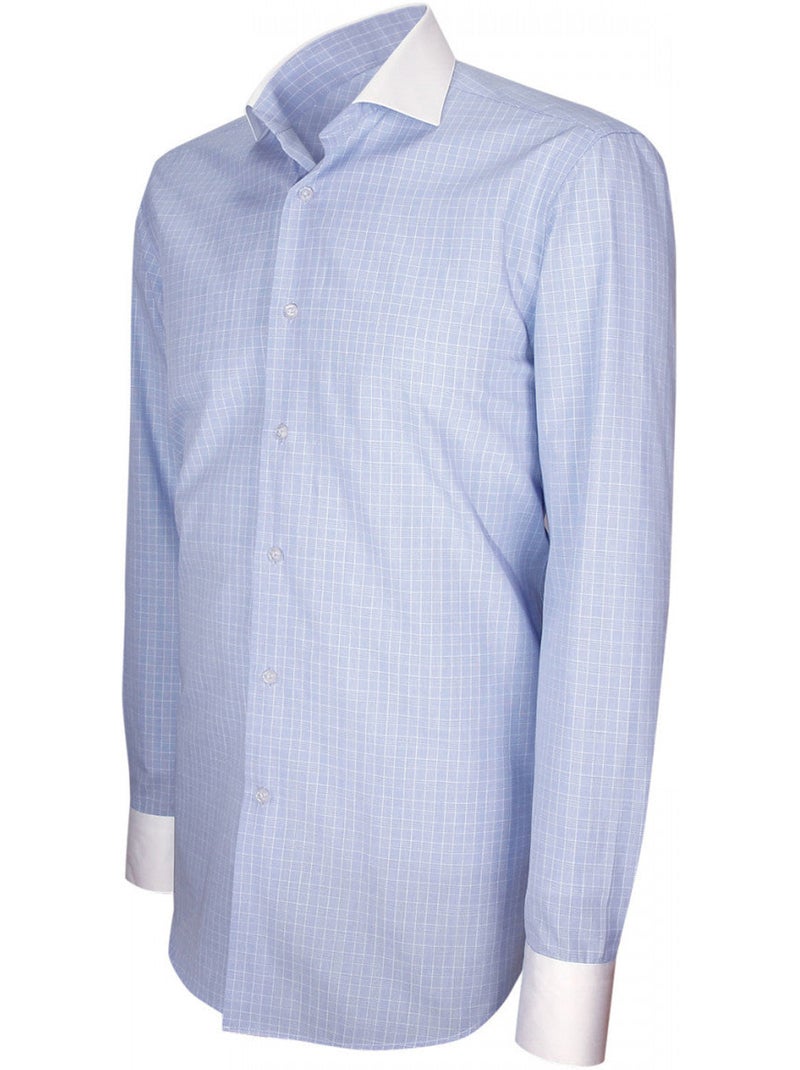 Chemise homme mode col et poignets blancs coupe cintrée JOSH Andrew Mac Allister Bleu - Kiabi
