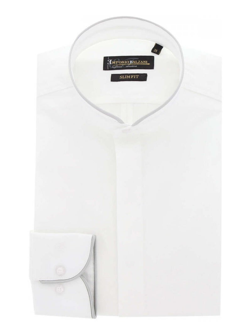 Chemise homme mode col mao coupe cintrée MAO Emporio balzani Blanc , Noir , 42 Blanc Noir - Kiabi