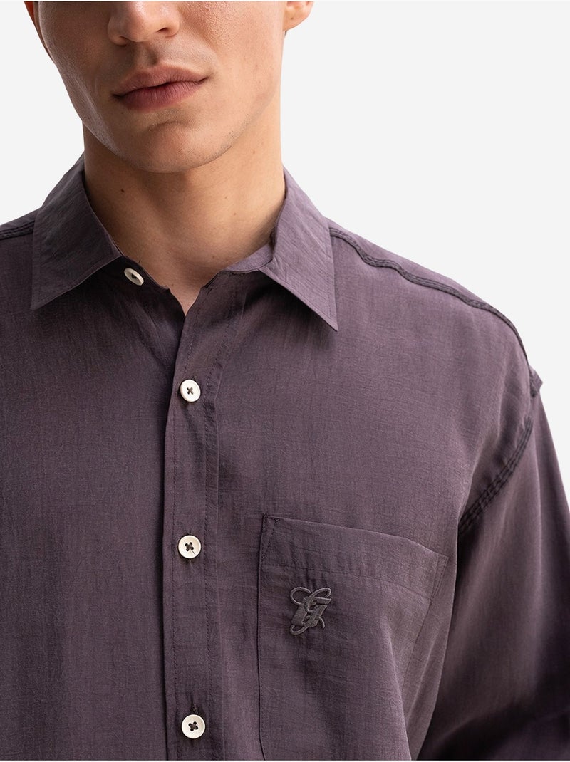 Chemise homme oversize à manches longues et poche giesto Gris Noir - Kiabi