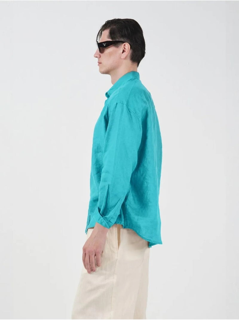 Chemise homme oversize en lin, manches longues giesto Turquoise - Kiabi