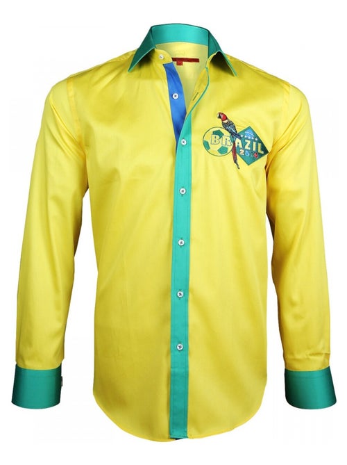 Chemise homme série limitée coupe cintrée BRAZIL Andrew Mac Allister Jaune , 42 - Kiabi