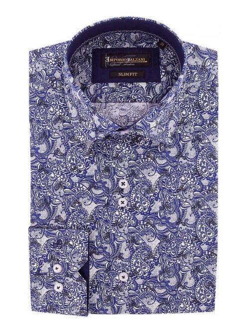 Chemise homme tissu imprimé coupe cintrée CASHMO Emporio balzani Bleu , 40 - Kiabi