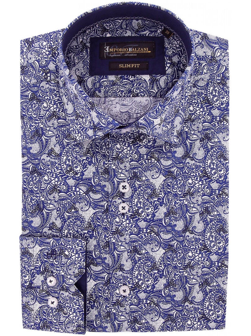Chemise homme tissu imprimé coupe cintrée CASHMO Emporio balzani Bleu , 41 Bleu - Kiabi