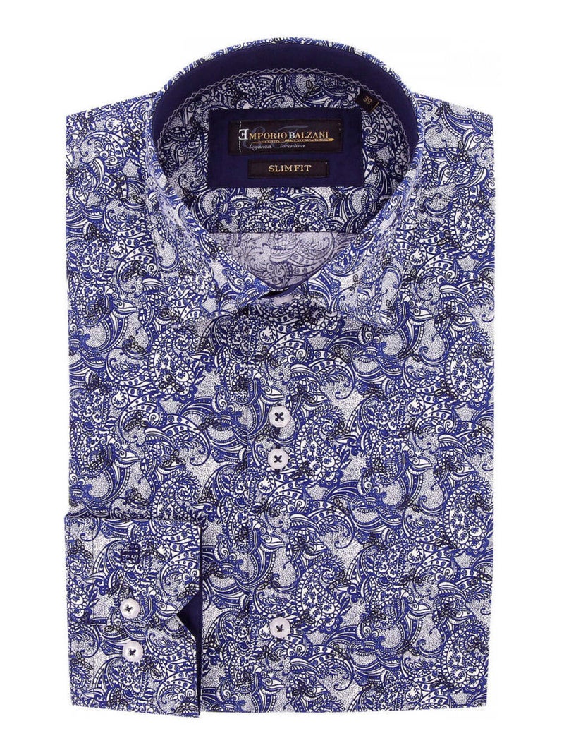 Chemise homme tissu imprimé coupe cintrée CASHMO Emporio balzani Bleu , Rouge , Blanc , 40 Bleu Rouge Blanc - Kiabi