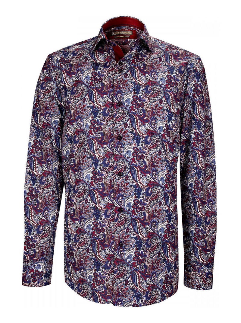 Chemise homme tissu imprimé coupe cintrée CASHMO Emporio balzani Bleu , Rouge , Blanc , 40 Bleu Rouge Blanc - Kiabi