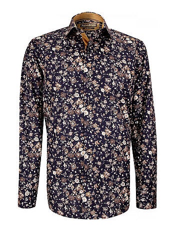 Chemise homme tissu imprimé coupe cintrée FIORA Emporio balzani Bleu , 42