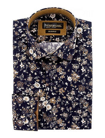 Chemise homme tissu imprimé coupe cintrée FIORA Emporio balzani Bleu , 42