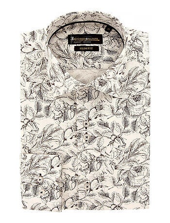 Chemise homme tissu imprimé coupe cintrée FOGLIO Emporio balzani Blanc , 39