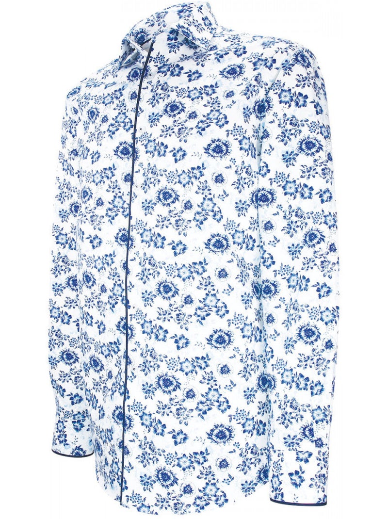 Chemise homme tissu imprimé fleuri coupe droite FLOWERED Andrew Mac Allister Blanc Bleu - Kiabi