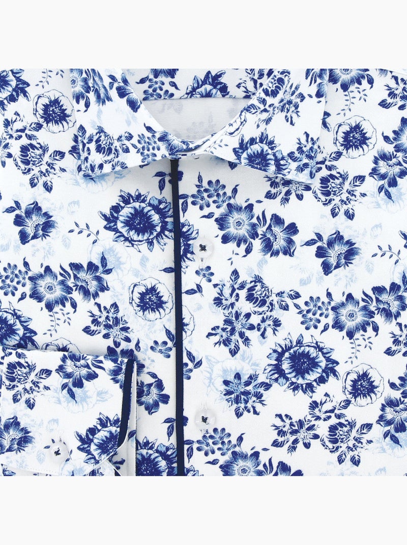 Chemise homme tissu imprimé fleuri coupe droite FLOWERED Andrew Mac Allister Blanc Bleu - Kiabi
