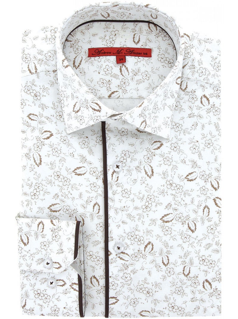 Chemise homme tissu imprimé fleuri coupe droite FLOWLEAF Andrew Mac Allister Blanc - Kiabi