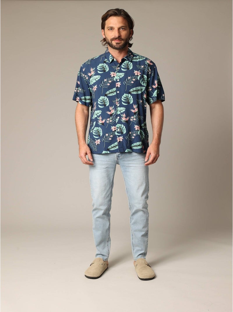 Chemise homme tropicale et décontractée en viscose 'Deeluxe' Bleu foncé - Kiabi