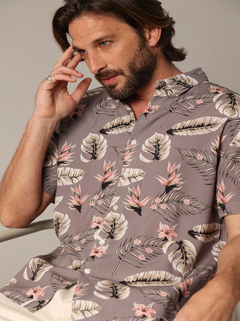 Chemise homme tropicale et décontractée en viscose 'Deeluxe' Marron cappuccino - Kiabi