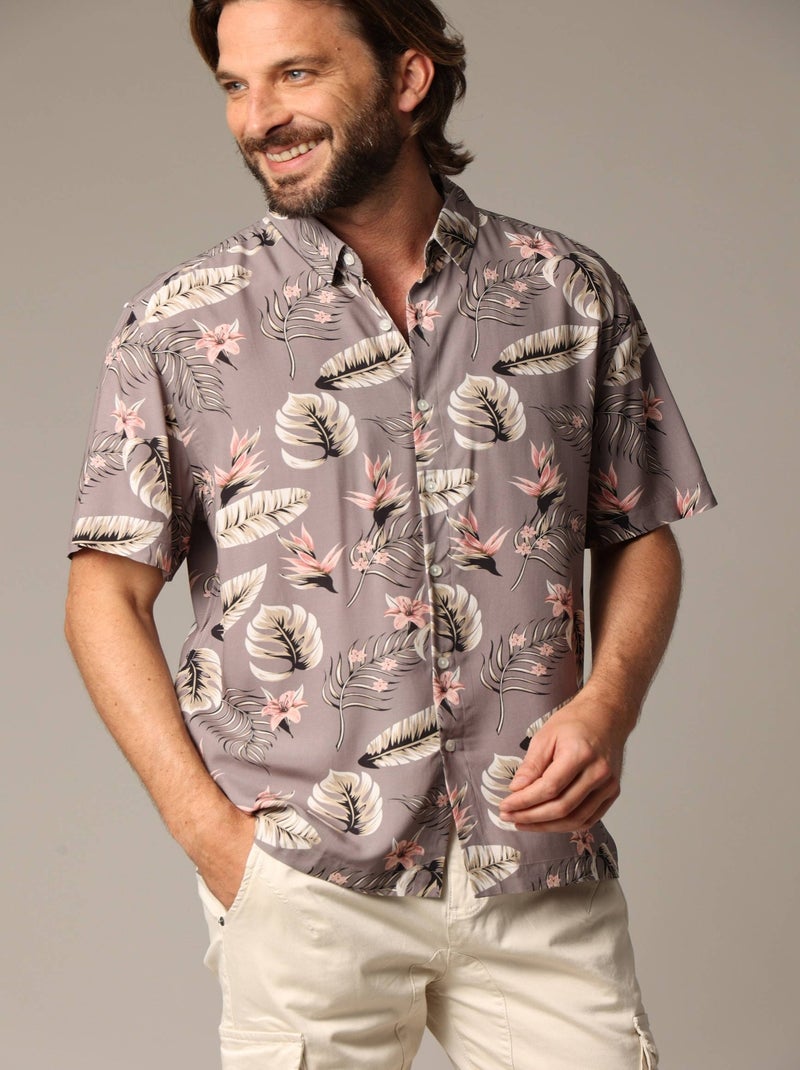 Chemise homme tropicale et décontractée en viscose 'Deeluxe' Marron cappuccino - Kiabi