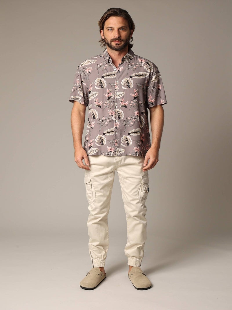 Chemise homme tropicale et décontractée en viscose 'Deeluxe' Marron cappuccino - Kiabi