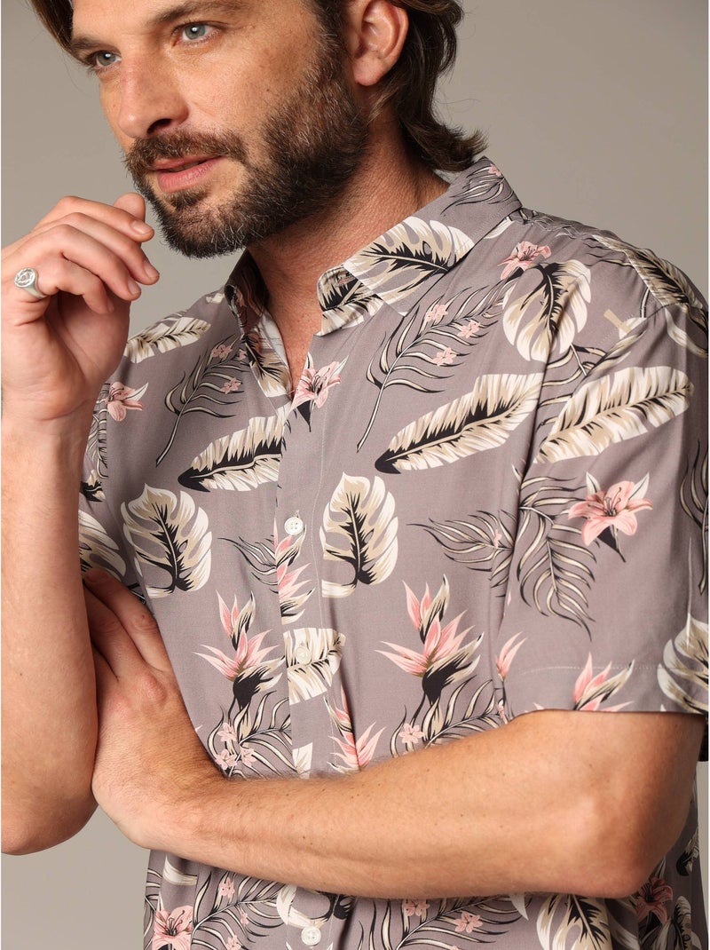 Chemise homme tropicale et décontractée en viscose 'Deeluxe' Marron cappuccino - Kiabi