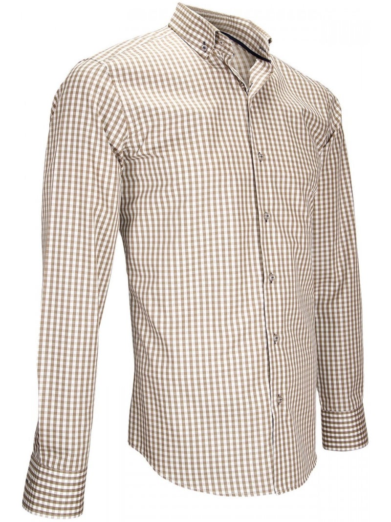 Chemise homme vichy coupe cintrée MANOLO Emporio balzani Beige , 39 Beige - Kiabi